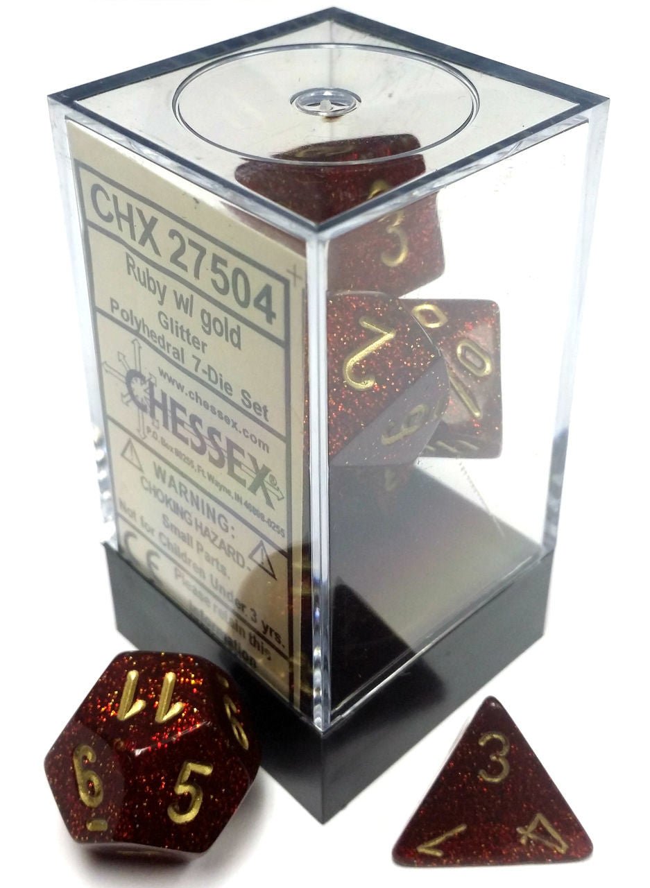 Chessex Glitter Ruby Red/Gold 7 - Die Set CHX27504 - Gametraders Modbury Heights