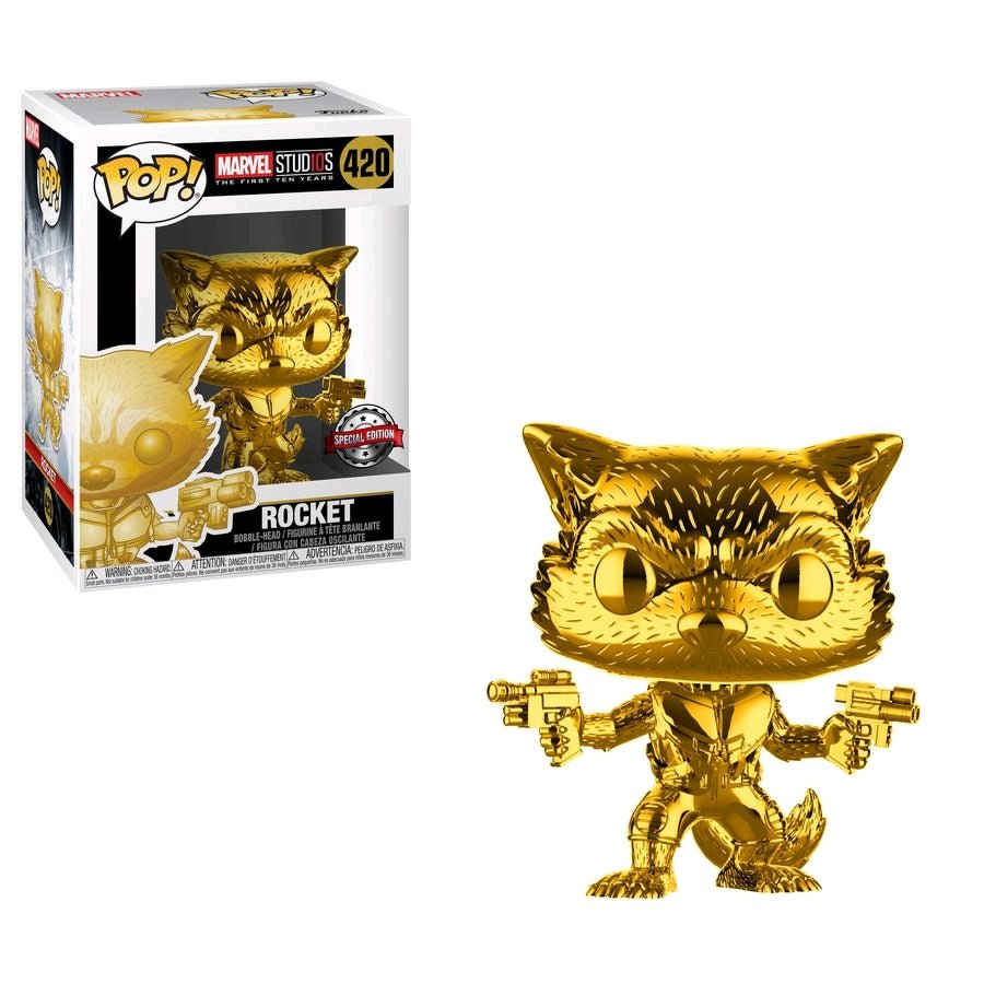 Marvel Studios - 10th Anniversary Rocket Raccoon Gold Chrome US Exclusive Pop! Vinyl - Gametraders Modbury Heights